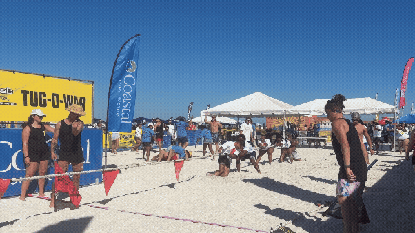 A gif of MaintenX playing tug of war and winning.